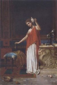 A Classical Maiden Spinning Wool by Alfonso Savini