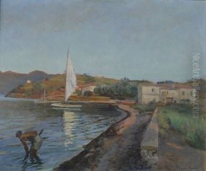Paesaggio Lacustre Con Barca E Figura