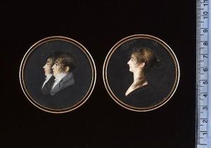 A Double-sided Portrait; A Girl, Profile To The Left, Her Hair Partially Upswept In A Loose Bun, With Curls Falling Over Her Shoulder; Charles-tristan And Louis-desire De Montholon Side By Side, Profile To The Left, Wearing Black Coat The Other Wearing Bl by Charles Guillaume Alexandre Bourgeois