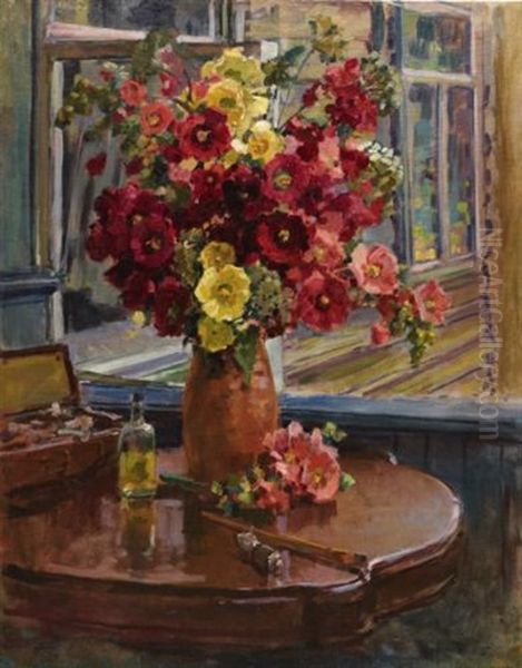Still Life With Hollyhocks - view 1