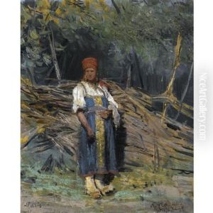Peasant Girl In A Forest by Konstantin Apollonovich Savitsky