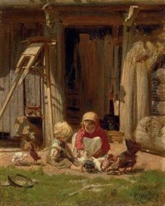 Children With Chickens by Konstantin Apollonovich Savitsky