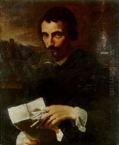 Portrait Of A Gentleman, Half Length, In Black Coat, Holding A Letter, Landscape Beyond