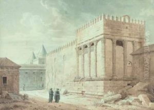 Deux Pretres Dans Les Ruines D'une Abbaye Gothique. by Constant Florent F. Bourgeois Du Castelet