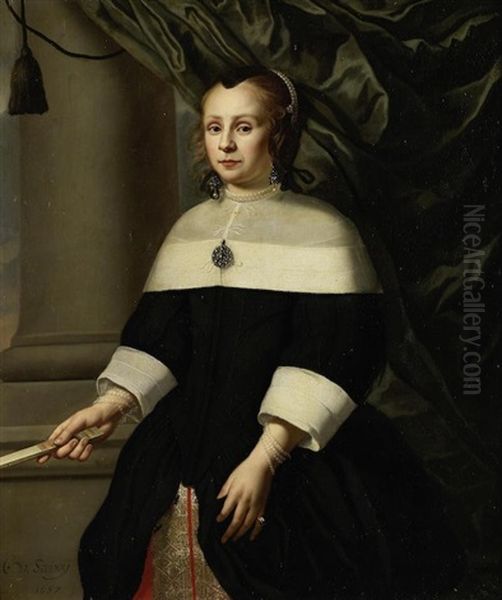 Portrait Of A Lady, Three-quarter-length, In A Black Dress - view 1