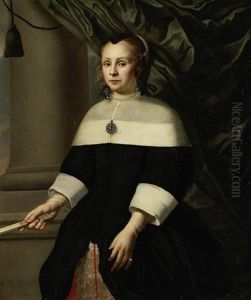 Portrait Of A Lady, Three-quarter-length, In A Black Dress by Carel van Savoyen