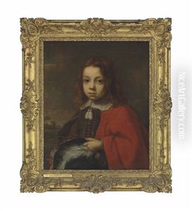 Portrait Of A Boy, Half-length, In A Brown Jacket And Red Mantle, Holding A Plumed Hat, In A Landscape