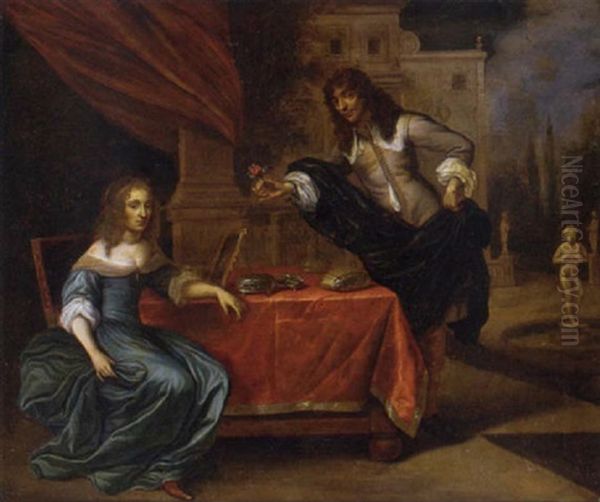 An Elegant Courting Couple In A Garden - view 1