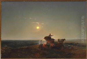 Nomads Around A Fire On The Plain In Moonlight by Aleksei Kondratevich Savrasov