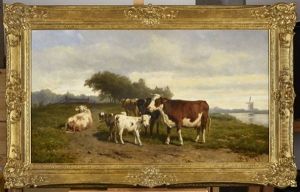 Vaches Et Veaux Dans La Campagne Hollandaise, 1883 by Hendrik Savry
