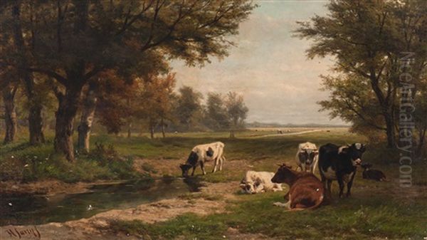 Resting Cows By The Pool - view 1