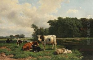 Vaches Au Pre Au Bord De L'eau by Hendrik Savry