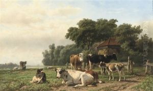Cows Near A Haystack