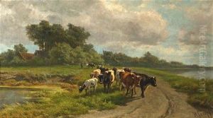 Kuhherde, Am Seeufer Entlangschreitend by Hendrik Savry