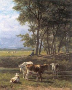 Koeien In Een Zomerlandschap by Hendrik Savry