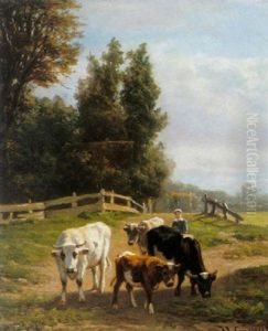 A Peasant Girl Tending Her Cattle by Hendrik Savry