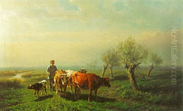A Farmer With Cows In The Field - view 1