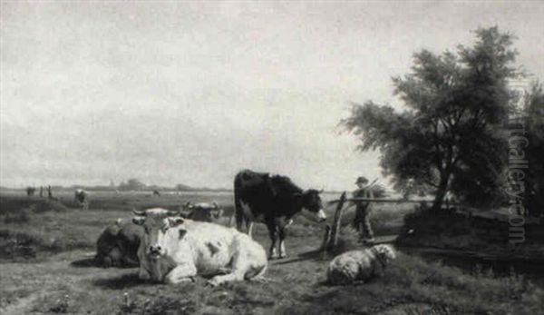 A Farmer Tending His Grazing Cattle - view 1