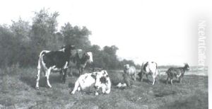 A Herd Grazing In A Meadow by Hendrik Savry