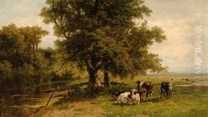 Cows In A Sunny Meadow by Henri (Hendrik Martinus) Savry