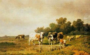 Cattle In A Landscape by Henri (Hendrik Martinus) Savry