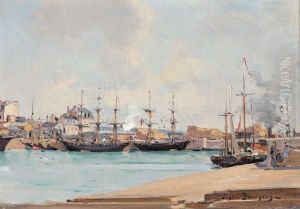 Le Port De Trouville by Eugene Bourgeois