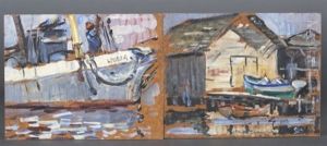 The Dingy Shed; Scene Of Man On Boat (pair) The Dingy Shed; Scene Of Man On Boat (pair)