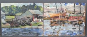 Last Of The Schooner Speedwell; Scene Of A Pair Of Boats At Dock (pair) by Philip Ayer Sawyer