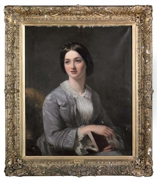Portrait Of Lady Augusta Scott In A Grey Dress And White Chemise, Holding A Book - view 1