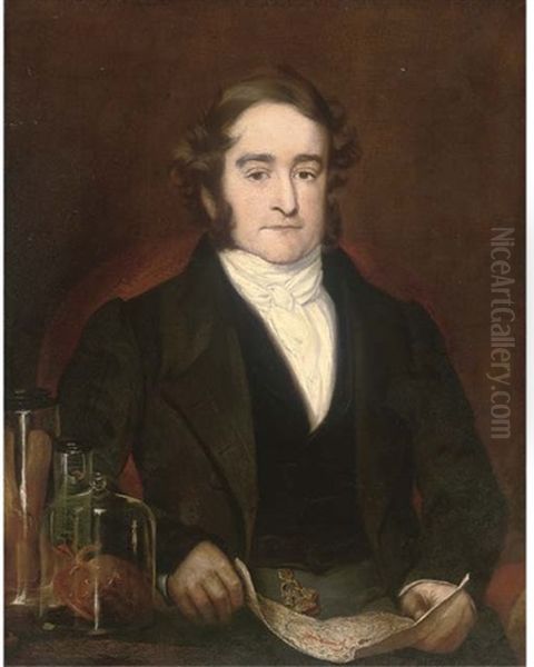 Portrait Of Richard Bright (1789-1888), With Medical Jars Containing Specimens On A Table To His Side - view 1