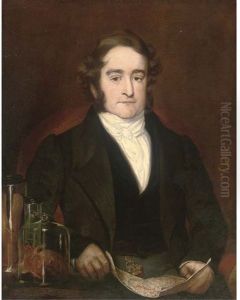 Portrait Of Richard Bright (1789-1888), With Medical Jars Containing Specimens On A Table To His Side by Frederick Richard Say