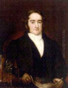 Portrait Of Richard Bright, Holding A Diagram, With Medical Jars Containing Specimens On A Table To His Side