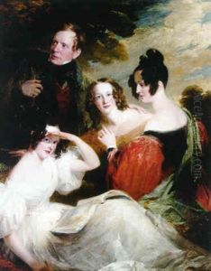 Portrait Of Robert Robertson, His Wife, Bridget, Their Daughters, Bridget And Amelia by Frederick Richard Say