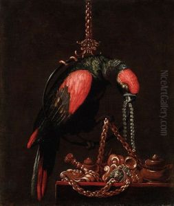A Parrot Holding A String Of Pearls In Its Beak; And A Parrot Holding Jewellery In Its Beak by Andrea Scacciati I