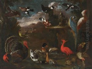 View Of A Garden With Birds by Pietre-Neri Scacciati
