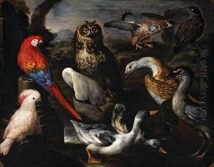 Exotic Birds In A Landscape by Pietre-Neri Scacciati