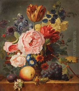 Nature Morte Aux Roses, Tulipes, Pomme, Raisins