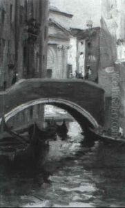 Due Vedute Di Calle Veneziane by Adolfo Scarselli