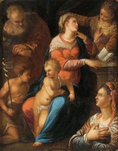 La Sacra Famiglia Con San Giovannino E Due Sante by Ippolito Scarsella (see Scarsellino)