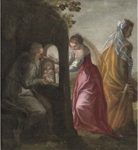 Saint Catherine Of Alexandria Receiving An Icon From A Hermit, Her Mother In The Background