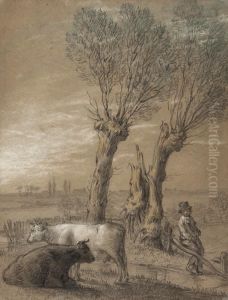 Cattle And Boy By A Pollarded Willow