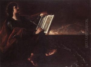 Saint John The Evangelist Writing The Gospel On The Island Of Patmos by Ippolito Scarsella (see Scarsellino)