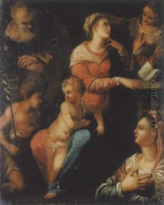 Die Heilige Familie Mit Johannes Dem Taufer Und Zwei Heiligen by Ippolito Scarsella (see Scarsellino)