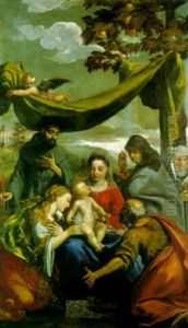The Madonna And Child With The Saints Mary Magdalen, Peter, Clare And Francis by Ippolito Scarsella (see Scarsellino)