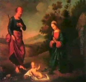 The Madonna And St. Joseph Adoring The Christ Child by Ippolito Scarsella (see Scarsellino)