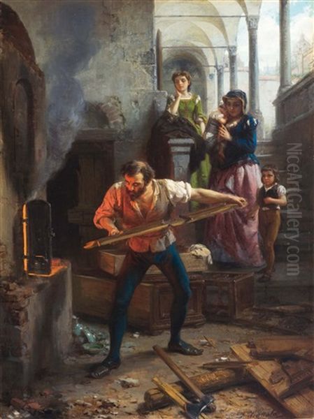 Bernard Palissy, Ridotto In Miseria, Getta Nella Fornace I Mobili Di Casa Per Ultimare La Cottura Di Una Sua Fortunata Esperienza - view 1