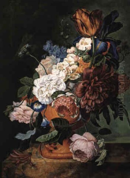 Still Life Of Roses, Marning Glory, Tulips, And Other Flowers - view 1