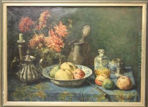 Stilleven Met Fruit In Chinese Kom En Schenkkannen