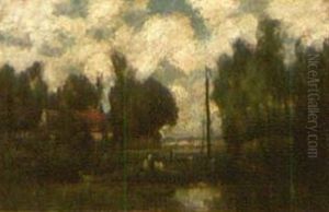 Impressionistische Gewasserlandschaft Mit Gehoft by Egbert Rubertus Deck Schaap