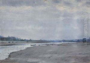 Flussufer Mit Steg Und Booten (+ Landschaftsszene, Verso) by Helmut Schaarschmidt